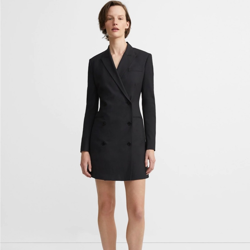 Theory Stretch-Wool Blazer Dress in Black, Size 12
